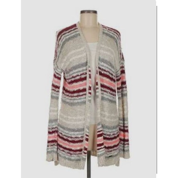 Hollister Longline Knit Cardigan-Size XS/S-Striped-Open Front-Slouchy-Preppy - Picture 1 of 9
